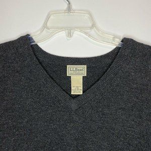 LL BEAN Men’s Large 100% Lambs Wool Sweater Gray V-Neck
